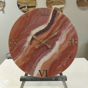 Pembe Rüya - Pembenin Metalik  Tonları Epoksi Duvar Saati 60 cm