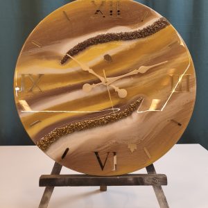 Sarı Krizantem Epoksi Duvar Saati - 60 cm